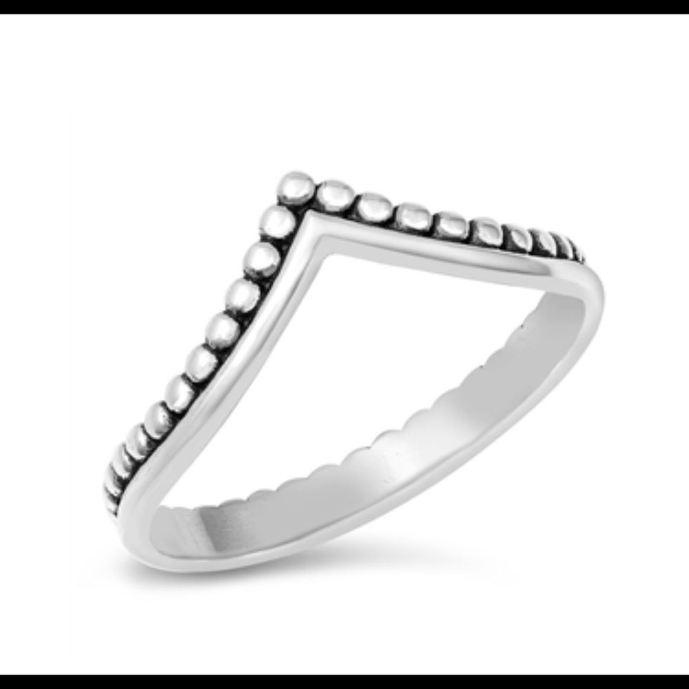 925 Sterling Silver Bali V Ring